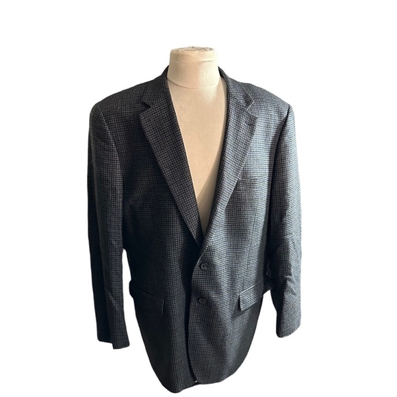 Ralph Lauren Chaps Grey Red Melange Houndstooth 2 Button Suit Jacket Sz 48L Wool - Picture 1 of 16
